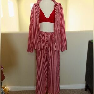 Red & White Striped Pajama Set